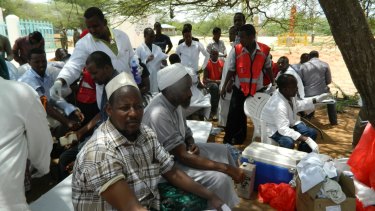 Local residents donate blood at Garissa hospital after the attack.
