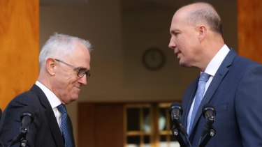 Prime Minister Malcolm Turnbull on Tuesday with Immigration Minister Peter Dutton, who will take on the Home Affairs portfolio.
