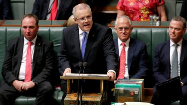 Treasurer Scott Morrison delivers the Budget speech in the House of Representatives at Parliament House.