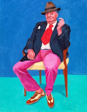 David Hockney's <i> Barry Humphries, 26-28 March 2015</i>. Acrylic on canvas.