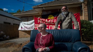 Kelly Whitworth and Joel Byron from the Homeless Persons' Union Victoria which wants the Andrews government to make the houses available to homeless people.