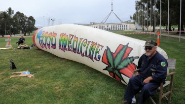 The Hemp Party from Nimbin set up on Federation Mall, Canberra.