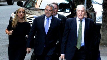 Joe Hockey, with his wife Melissa Babbage, arrives for his defamation case against Fairfax Media at the Federal Court.