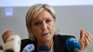 French far-right presidential candidate Marine Le Pen speaks during a press conference in Beirut.