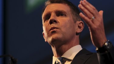 Mike Baird rallies the troops at the Liberal Party campaign launch on Sunday.