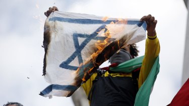A demonstrator in Paris protesting Israel’s military operation in Gaza in 2014.