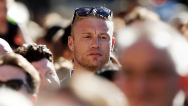 Former England cricket captain Andrew Flintoff in the crowd for a candlelit vigil in Manchester's Albert Square on Tuesday.