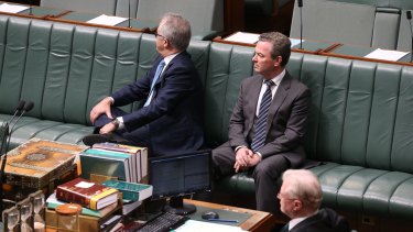 Malcolm Turnbull and Christopher Pyne listen to Warren Entsch introduce a private member's bill on marriage equality in August. 