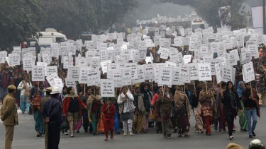 Women march against rape in the Indian capital shortly after the victim of the December 2012 New Delhi gang rape was cremated.