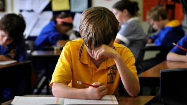 Children at Alphington Primary school sitting the Naplan test.