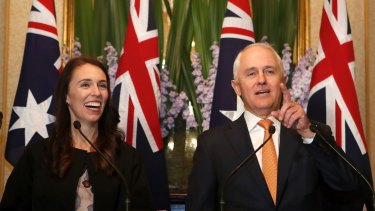 Offering to take 150 refugees: Jacinda Ardern with Australian Prime Minister Malcolm Turnbull earlier this month.