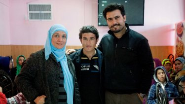 Mahboba Rawi, Abdulfattah Akbari, and Amin Palangi during the filming of Love Marriage in Kabul. 