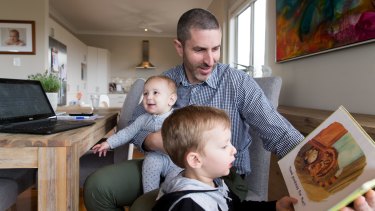Luke Driver, with his sons, Jack, 2, and Xavier, 8 months, often works from home.