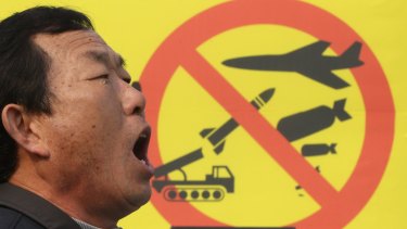North Korea's arms: a matter of international concern. A South Korean anti-war protester.