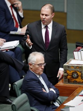 Energy Minister Josh Frydenberg and Prime Minister Malcolm Turnbull during question time on Monday.