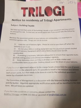 The original notice to residents in January 2016.