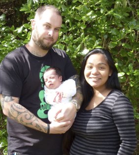Phil Blackwood with Noemi Almo, and their seven-month-old daughter, who can visit him in prison once a fortnight.