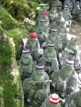 Woolly-hatted statues at Daisho-in temple on Miyajima Island near Hiroshima.
