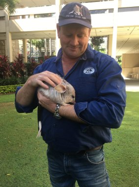 Save the Bilby Fund chief executive Kevin Bradley, with two-year-old Tashi at Parliament House.