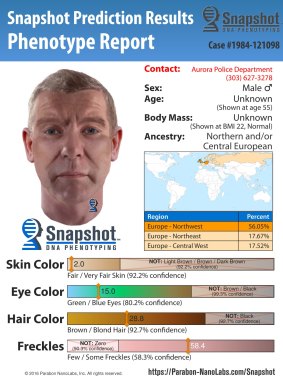 Parabon's composite pics of the murder suspect in the Aurora, Colardo serial murders case of possible suspect at 55 years old.