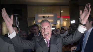 United Kingdom Independence Party's Nigel Farage basks in his Brexit victory. 