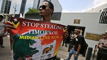 A protester during a rally last year outside the Australian Embassy in Jakarta, as people showed their support to East Timor in the dispute over oil and gas revenue-sharing with Australia.