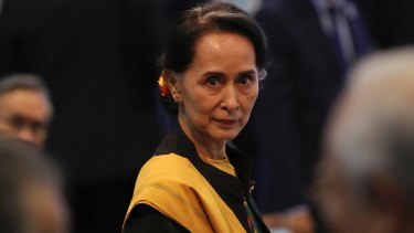 Myanmar de facto leader Aung San Suu Kyi at the 31th ASEAN Summit in Manila, Philippines, on Monday.