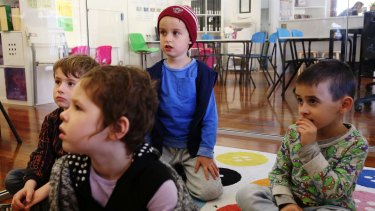 Lennon Tropiano, Freya McQueen, Nicholas Quaratiello and Peter Kriezis at the Keep Learning centre in Leichhardt.