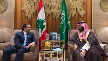 Happier days: in this October 30, 2017, picture, Saudi Crown Prince Mohammed bin Salman, right, meets with Lebanese Prime Minister Saad Hariri in Riyadh, Saudi Arabia.