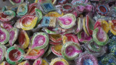 Hand-painted diyas for sale in Delhi ahead of Diwali which falls on Sunday October 30 this year.