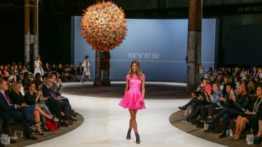 Rethinking the runway: Jennifer Hawkins in Alex Perry at Myer's launch event in August 2015.