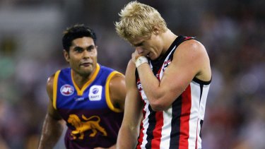 Nick Riewoldt is infamously targeted by Mal Michael after injuring his shoulder at the Gabba in 2005. 