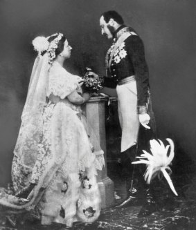 The royal couple in 1851, dressed (again) in their wedding clothes: Victoria liked to re-enact the moment even 11 years later, to remind her public that she was still bride to her handsome groom.
