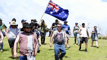 A rally at Don Lucas Reserve in Cronulla, to commemorate the Riots. 