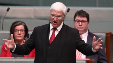 George Christensen joined the crossbench to support Bob Katter's Commission of Inquiry (Banking and Financial Services) Bill at Parliament House on Monday.