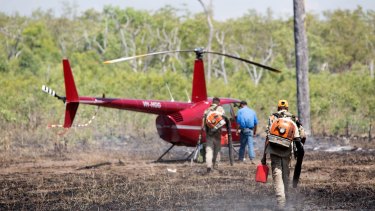 Rangers control a wildfire in the southern area of the Warddeken Indigenous Protected Area, close to Kakadu.