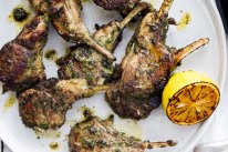 Parsley and coriander lamb chops with quick Moroccan couscous.