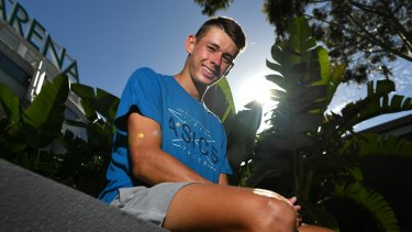 Talent: Australia's 17-year-old sensation Alex De Minaur outside Rod Laver Arena on Monday.