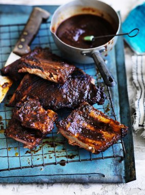 Baby back ribs with barbecue sauce. 