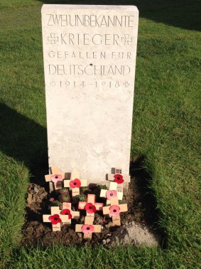 Marker for two unknown German soldiers at Tyne Cot cemetery.