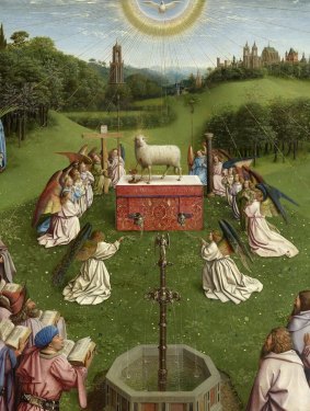 The Adoration of the Mystic Lamb (1432), known as The Ghent Altarpiece, was meticulously restored over seven years and is now suspended in a €5 million bullet-proof display case in St Bavo's Cathedral.