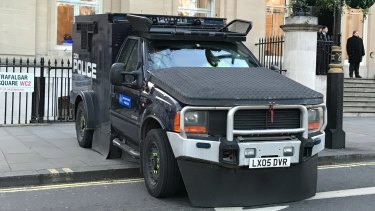 A police vehicle in London after the attack at Westminster.