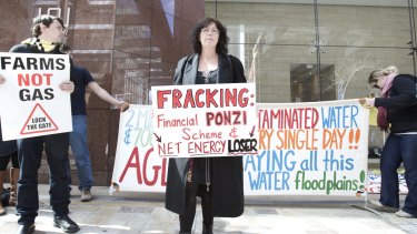 AGL made donations while seeking drilling approval: Protesters at AGL headquarters in Sydney last week.