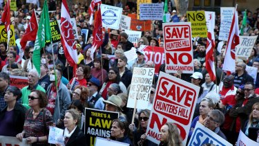 Protestors gather in Sydney's CBD to oppose the draconian laws and polices of NSW Premier Mike Baird and his government.