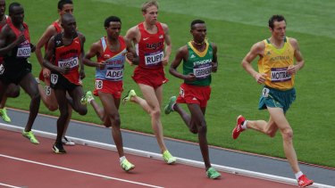 Craig Mottram contests a heat of the 5000m event at the London Olympics in 2012.