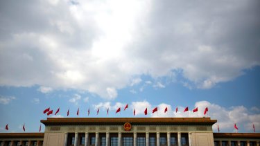 The sky outside Beijing's Great Hall of the People during the opening session of China's annual National People's Congress led to a question for Premier Li Keqiang.