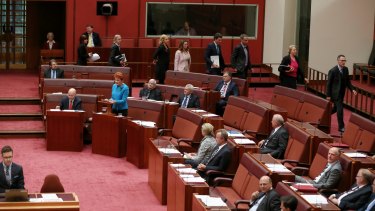 Greens senators walk out as Senator Hanson delivers her first speech in the Senate.