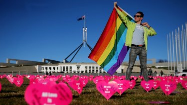 Marriage equality advocate Russell Nankervis outside Parliament House.