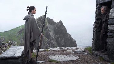 Star Wars: The Last Jedi, from left,  Rey (Daisy Ridley) and Luke Skywalker (Mark Hamill).