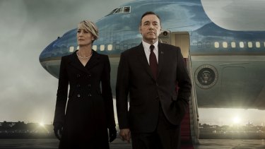 Robin Wright and Kevin Spacey in season 3 of Netflix's groundbreaking House of Cards. 